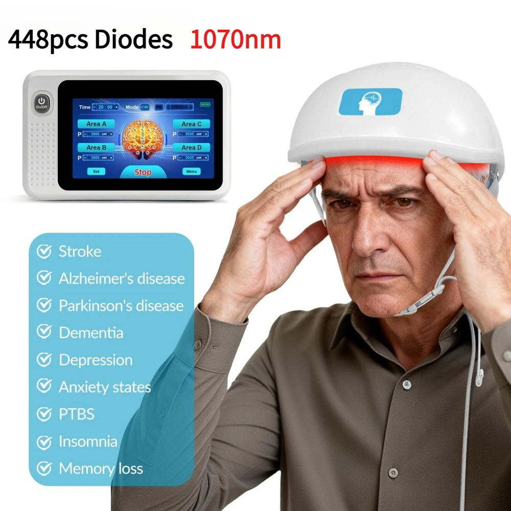 Фото Усовершенствованная шапка-маска Frovab с 448 диодами PBM, 1070 нм, для светотерапии ближним инфракрасным светом, стимуляции мозга, лечения болезни Альцгеймера и инсульта №1