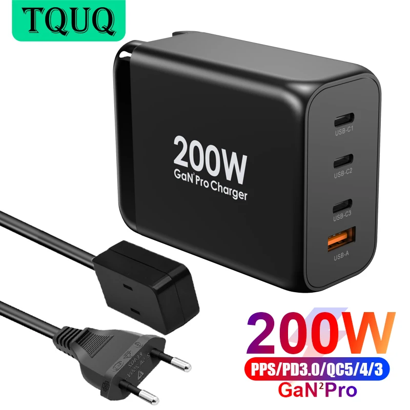 

TQUQ 200W GaN USB C Wall Charger Power Adapter,4 Port PD 100W 65W PPS QC5 45W SCP for Laptops MacBook iPad iPhone Samsung Xiaomi