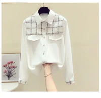 chiffon womens blouses new fashion polo shirt casual long sleeve top splicing summer female clothes houthion