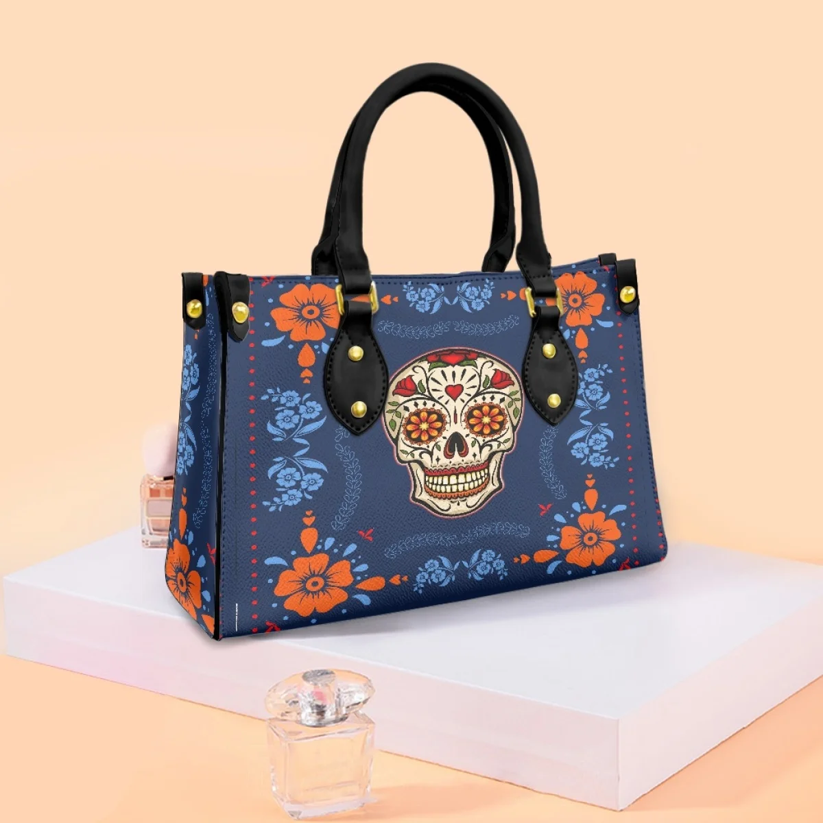 

Fashion Skulls Ms. PU Handbag Hawaiian Hibiscus Printing Ladies Handbags 2022 New Harajuku Style Women's Tote Bags Luxury