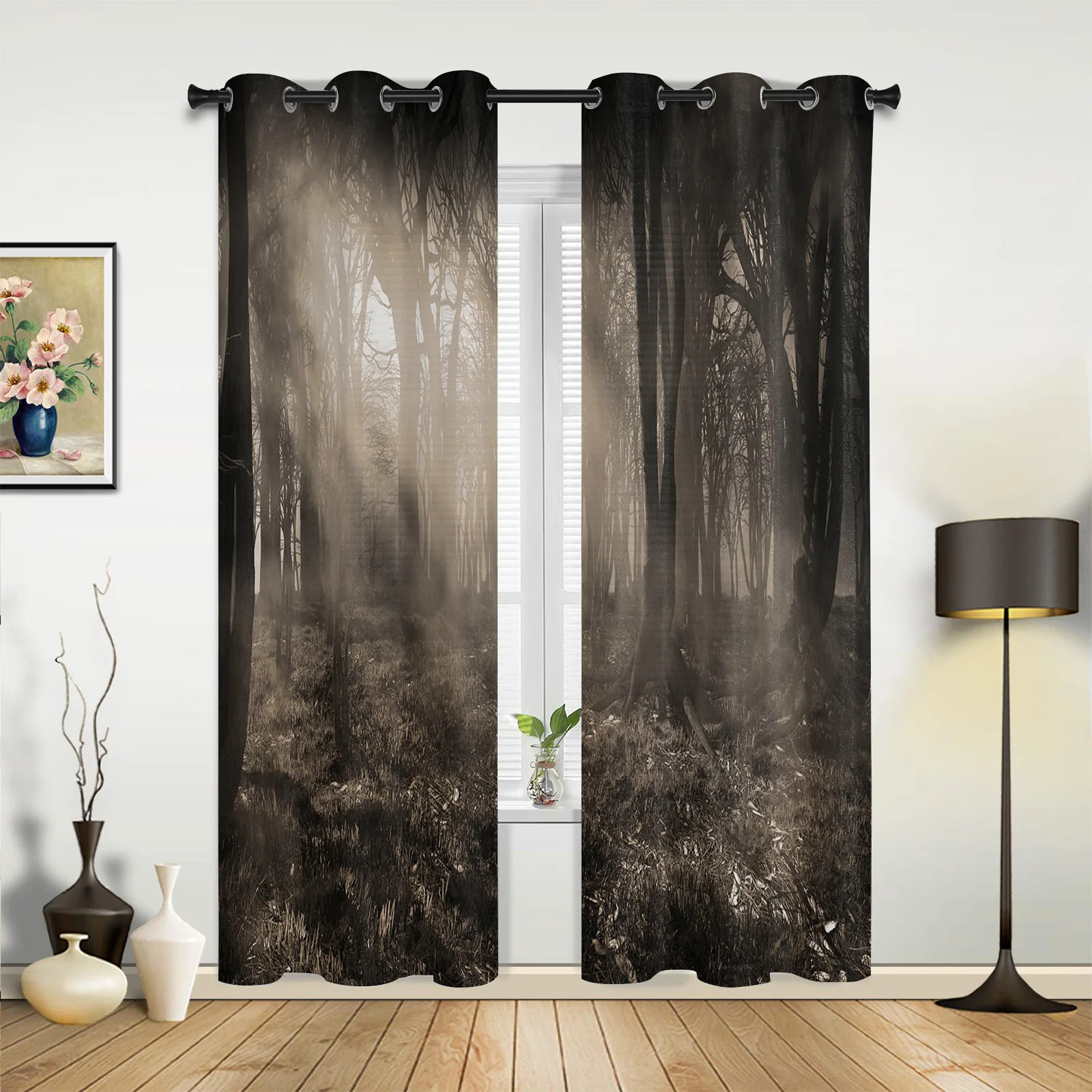 

Light Dark Horror Foggy Forest Curtains for Bedroom Living Room Drapes Kitchen Children's Room Window Curtain Modern Home Decor