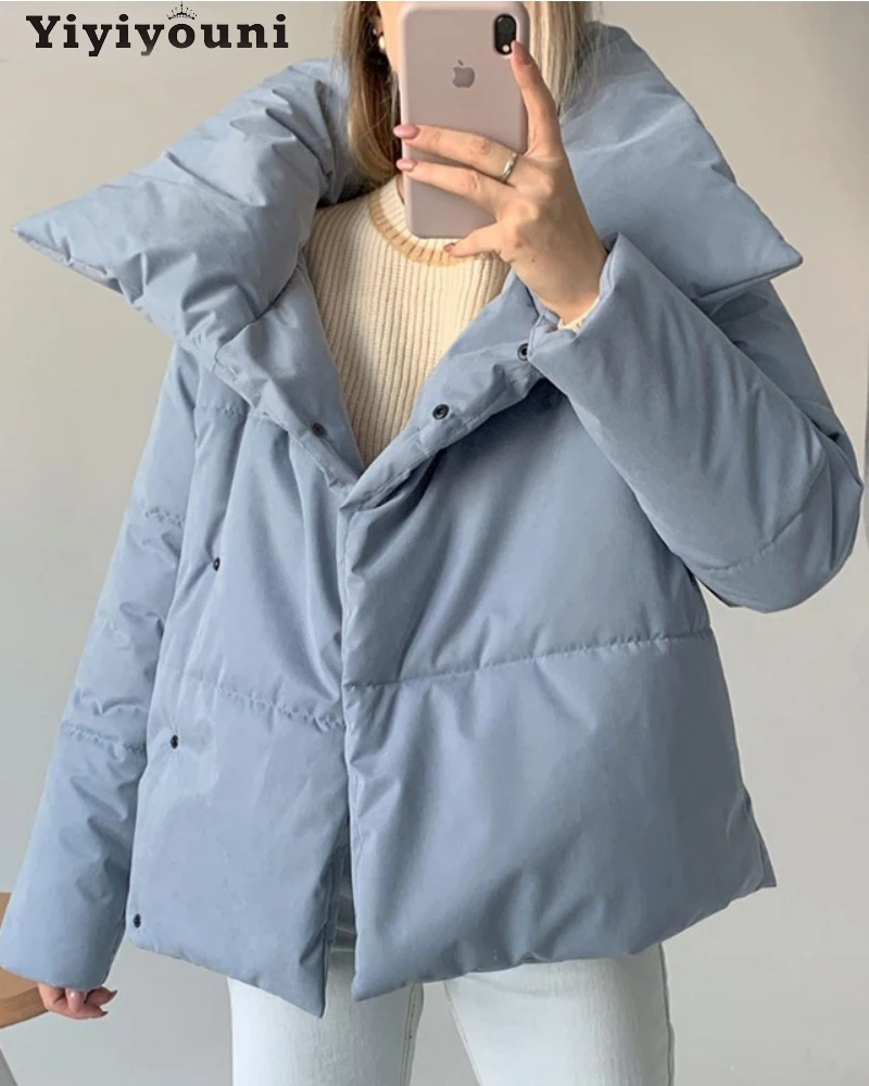 

Yiyiyouni Winter Thickening Oversized Jacket Women Cotton Liner Cropped Padded Parkas Female Warm Coats Casual Windbreakers 2021