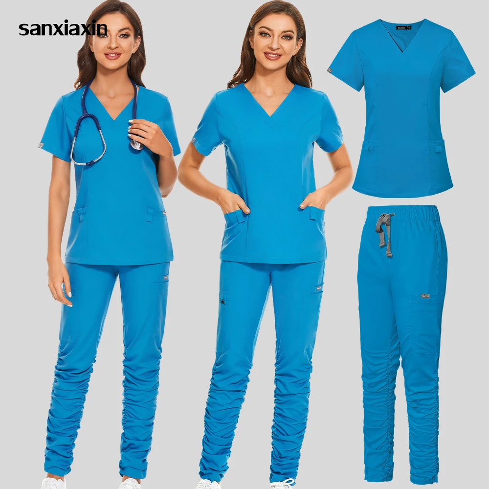 

Plus Size Medical Uniforms Men Nursing Clothes Scrub Tops Women Short Sleeve Blouse Doctor Costume Scrub Pants Dentist Workwear