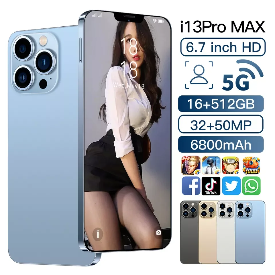 

I13 Pro MAX оригинальный смартфон на Android, 16 ГБ + 512 ГБ, 10 ядер, телефон с 3 камерами, MTK6889, разблокировка распознаванием лица