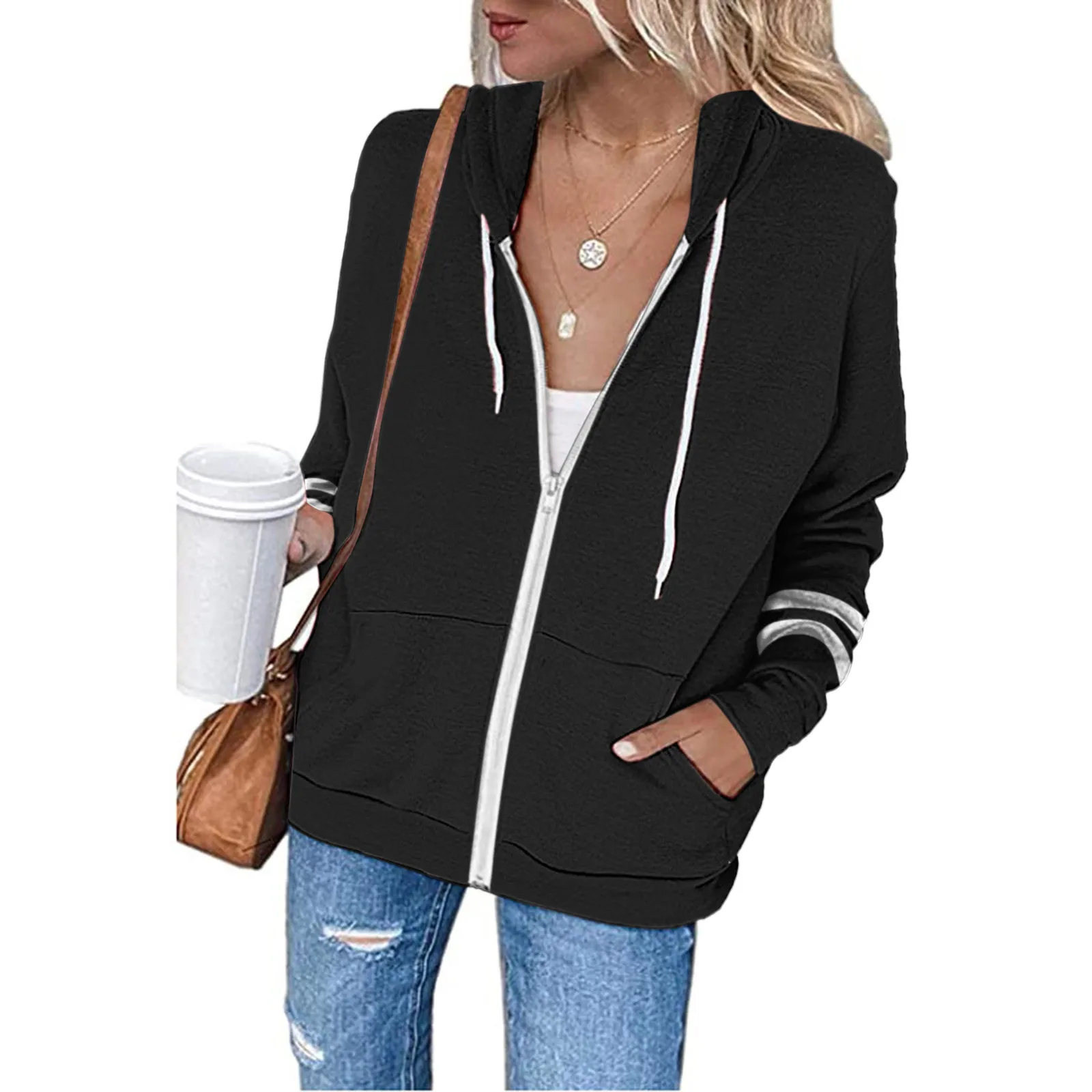 

Women's Casual Solid Splicing Coat Hooded Draped With Pockets Jacket