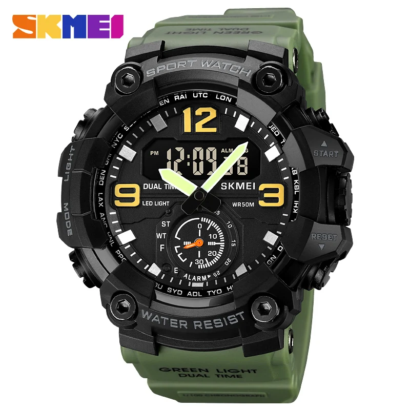 

SKMEI Led Light Large Dial Fashion Digital Watch For Men 3 Time Independent Seconds Electronic Watch 50M Waterproof Male Clock