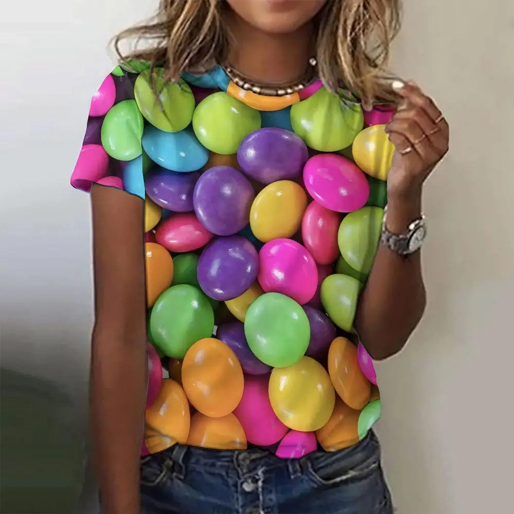 Летние модные женские футболки с цветным хрустальным принтом и короткими