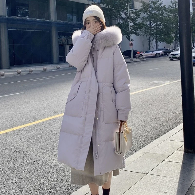 

2022 New style white duck down jacket Women's medium long fashion design Small crowd westernized thickened coat Winter