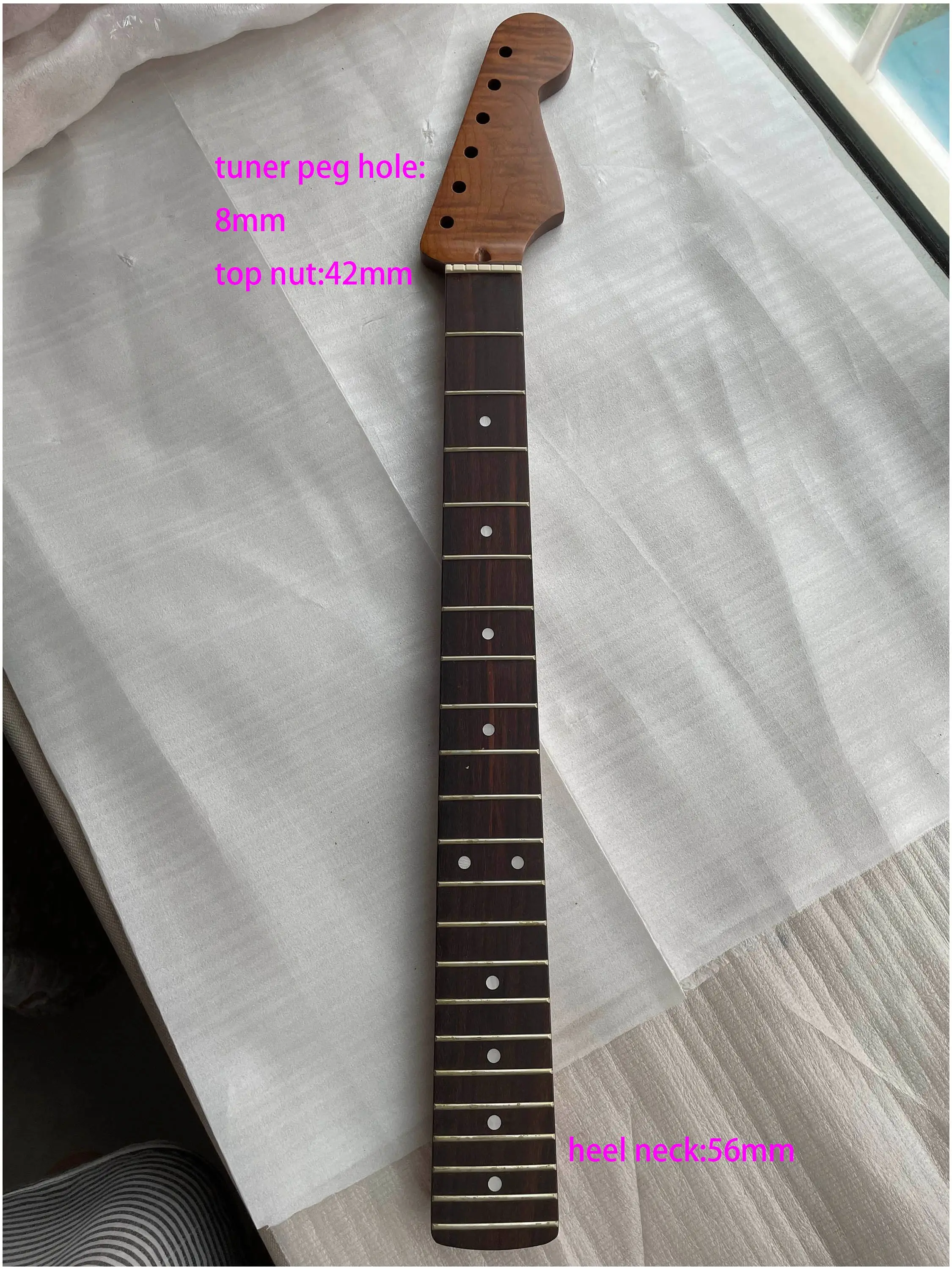 Enlarge AAA Level ST Electric Guitar Neck Finished 22 Frets Roasted Canadian Flame Maple Rosewood Fingerboard Matt 5.6cm Heel Width