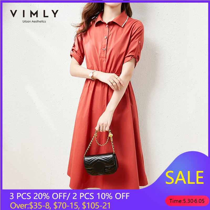 

Платье-рубашка VIMLY женское, на пуговицах, с высокой талией, эластичное, однотонное, с коротким рукавом, F6799, на весну