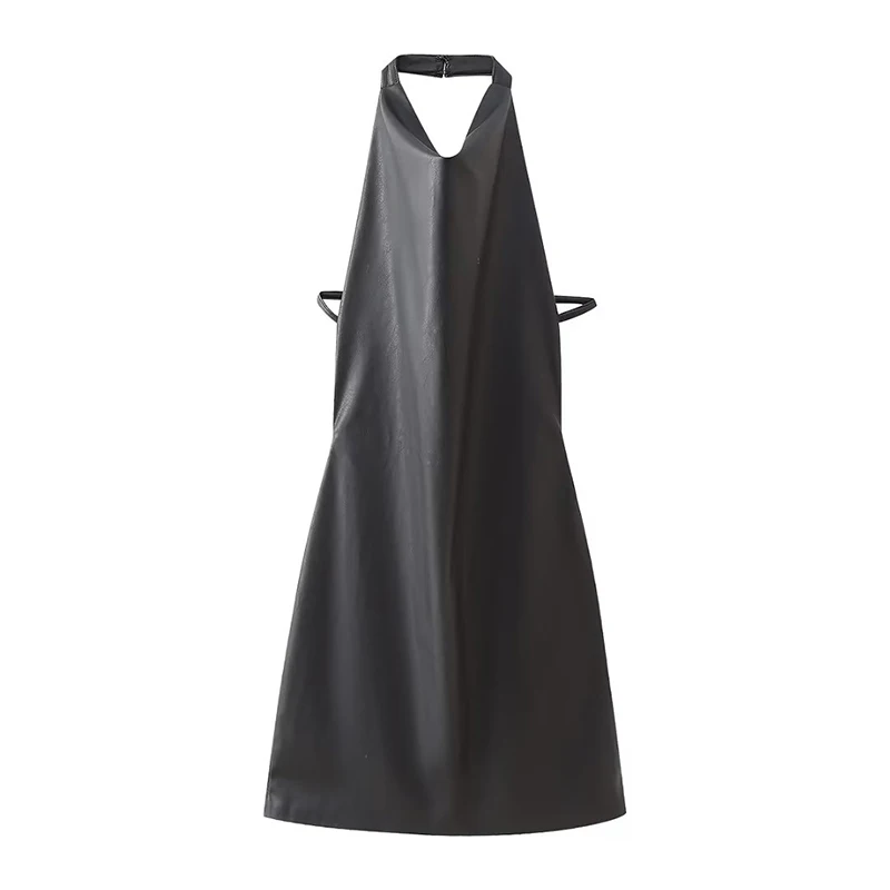 

New Women Sexy Backless Faux Leather Halter Dress Mini Vestidos