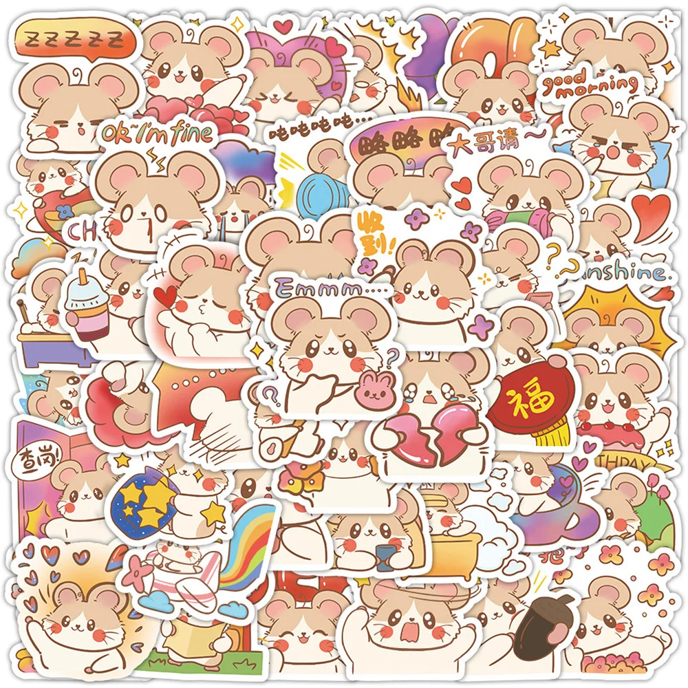 

10/30/60pcs Cartoon Cute Hamster Stickers Decal Kid Toy Laptop Phone Scrapbook Suitcase Guitar Fridge Diary Decoration Sticker