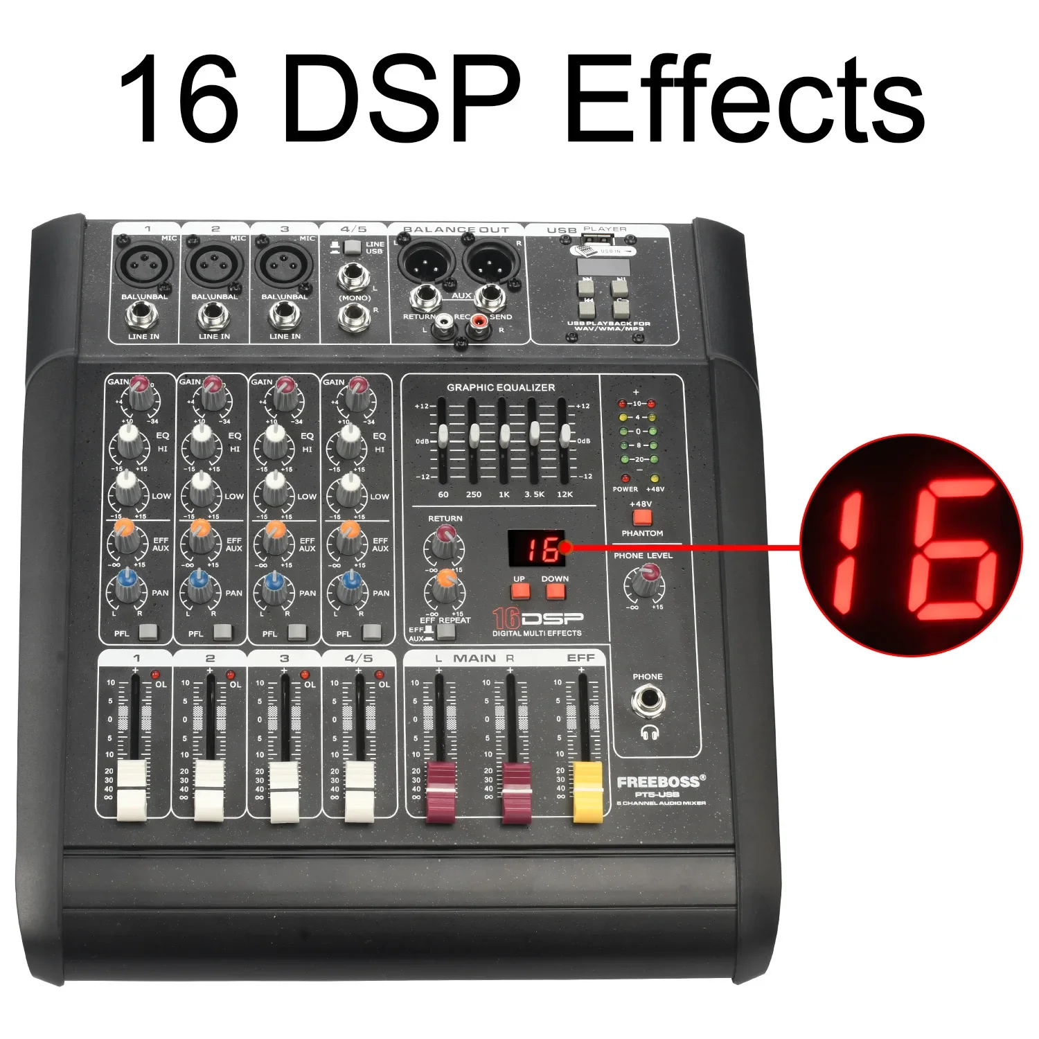 микшерный пульт с усилителем Усилитель мощности FREEBOSS микшерная консоль 5 каналов