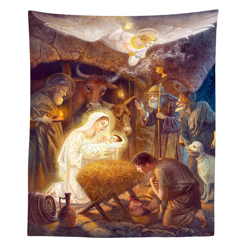 

The Nativity Of Christ Christmas Star Virgin Of The Rocks Our Lady From Carmel Tapestry By Ho Me Lili For Livingroom Wall Decor