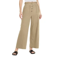 high waist ruffle sheer elastic waistband loose pants woman buttons decor straight wide leg pants female clothing