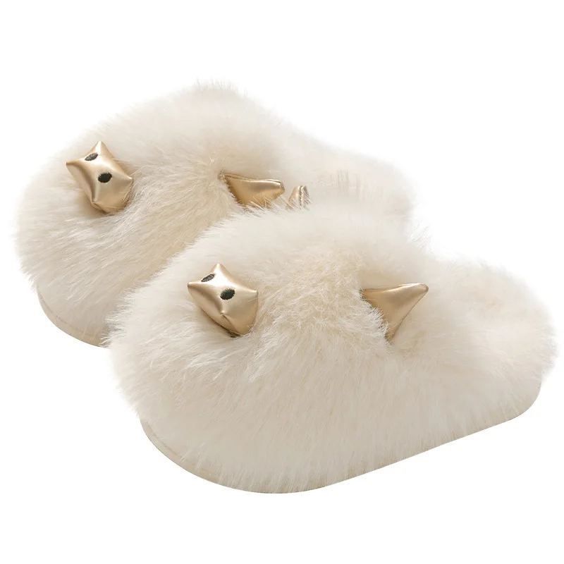 Fluffy slippers female cotton mop 2022 new household indoor thickening bottom anti-slip warm winter cotton slippers couples men