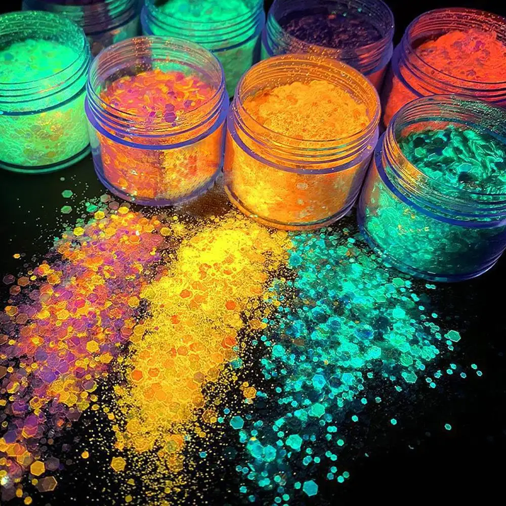 

10g Strobe Luminous Nail Neon Glitter Sequin Mixed Hexagon Fluorescent Flake Glow In The Nail Art Manicure Decoration B0116