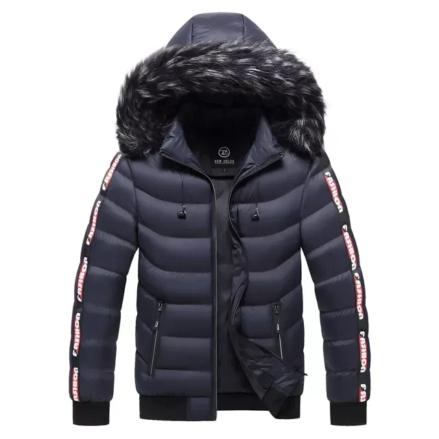 Warm Thick Hood Parkas Jacket Coat Men Casual Outwear Solid Classic Windproof Pocket Parka Men's Winter Jackets Fur Collar