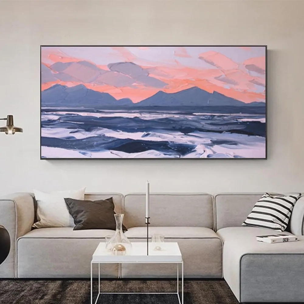 

Abstract Pink Cloud Seascape Ocean Painting Original Canvas Decorative Mural Acrylic Hanging For Living Room Bedroom Wall Art