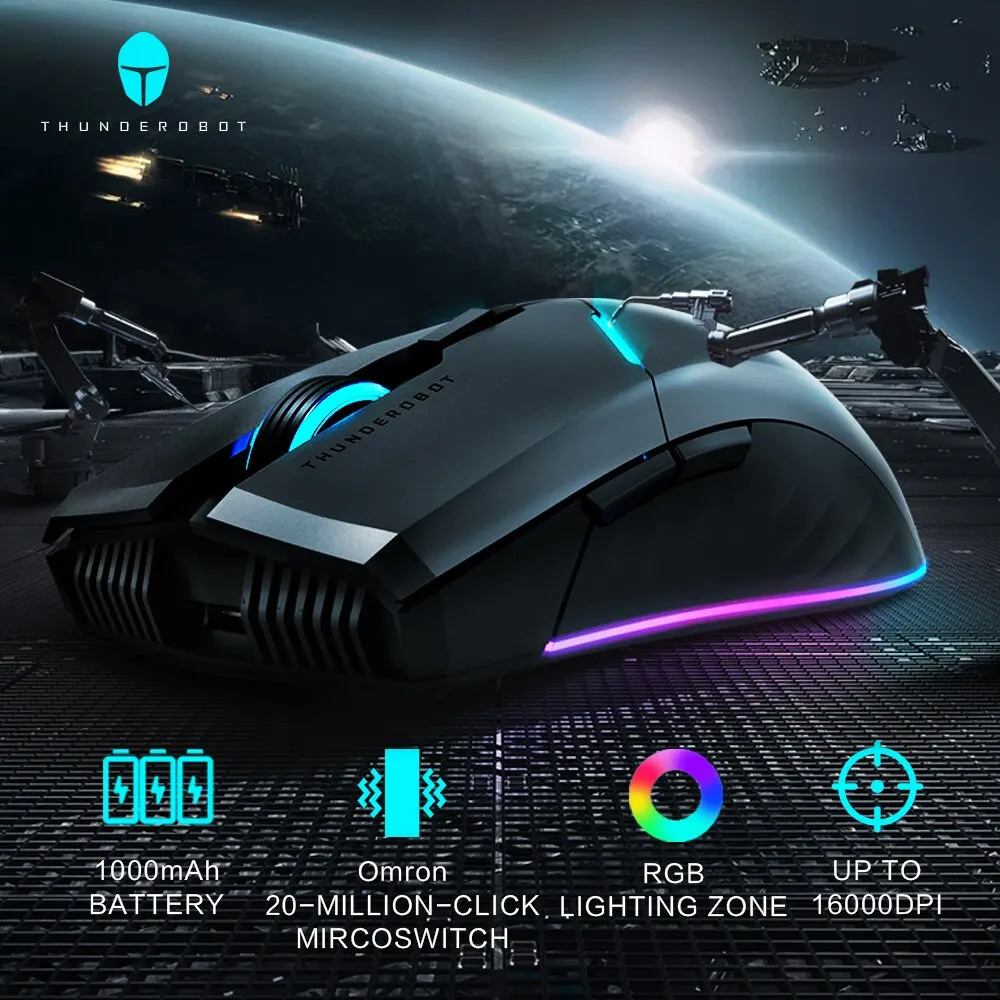 Thunderobot ML703 Gaming Mouse Wired 2.4G Wireless Gaming Mice Wired RGB 16000 DPI Rechargeable Mouse for Laptop PC Gamer
