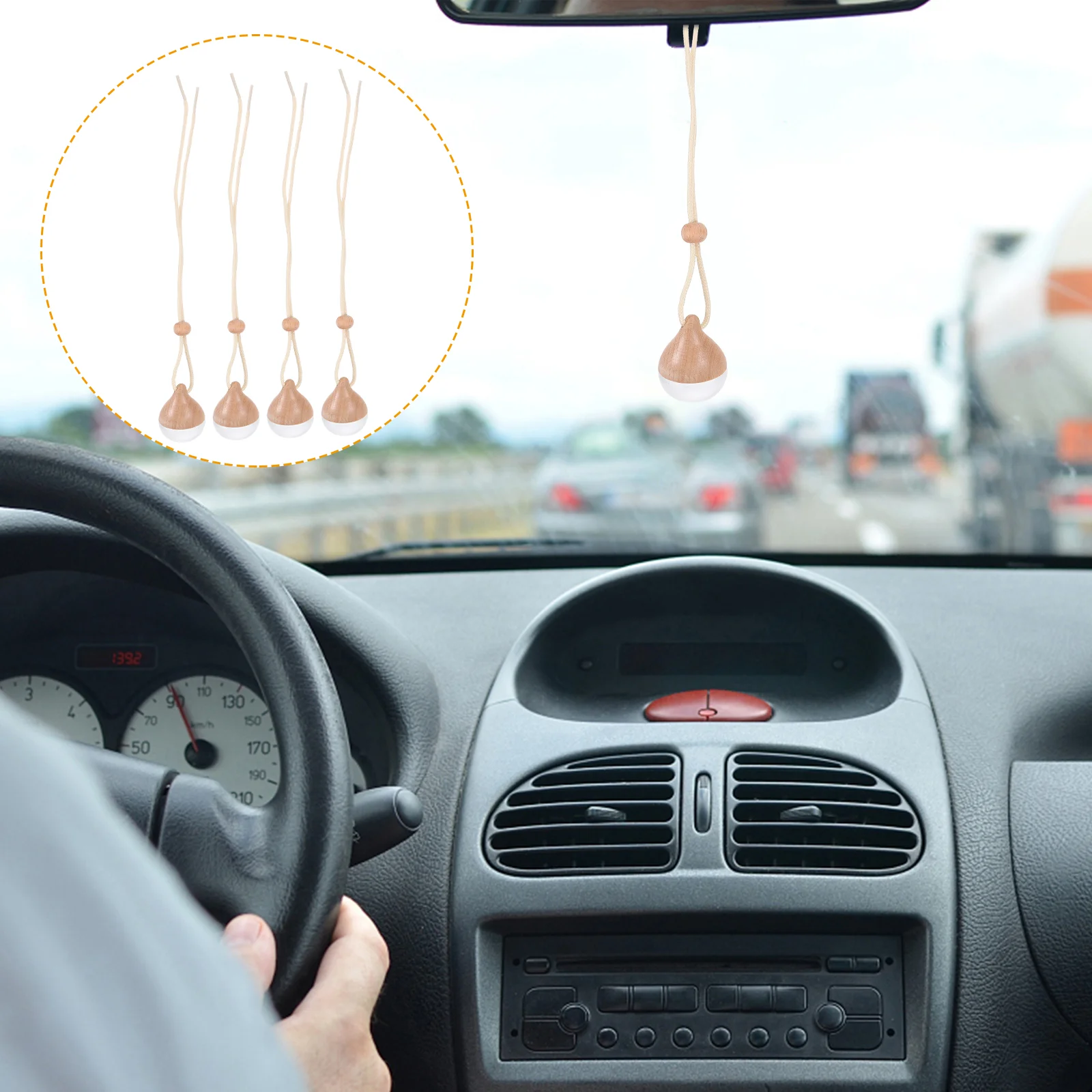 

4 Pcs Lavender Decor Perfume Pendant Car Hanging Rear View Mirror Accessories Bottle Aromatherapy Wood Ornament Diffuser
