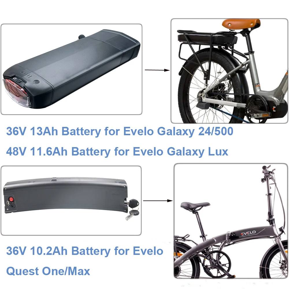 

Rechargeable Li-ion Battery 36V 13Ah 468Wh 48V 11.6Ah Evelo Galaxy 24 500 Lux Quest One Max Electric Bike Battery 36V 10.2Ah