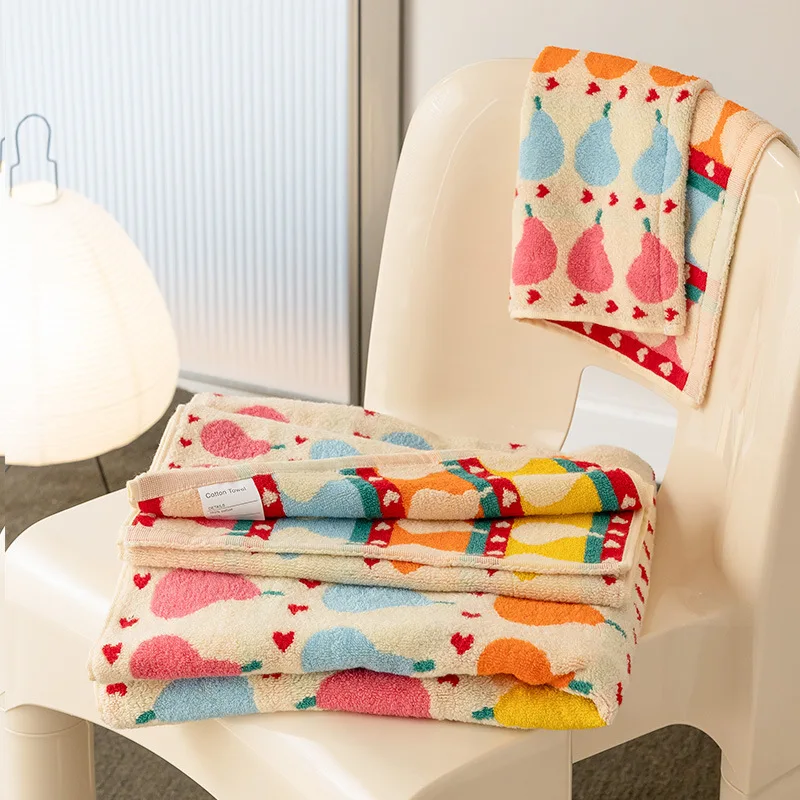 

Милое хлопковое мягкое полотенце для лица с граффити и грушами для детей, впитывающее банное полотенце, удобное хлопковое домашнее полотенце, пляжные полотенца