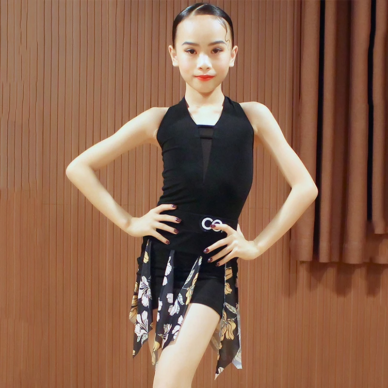 Детское платье для латиноамериканских танцев без рукавов с принтом и бахромой