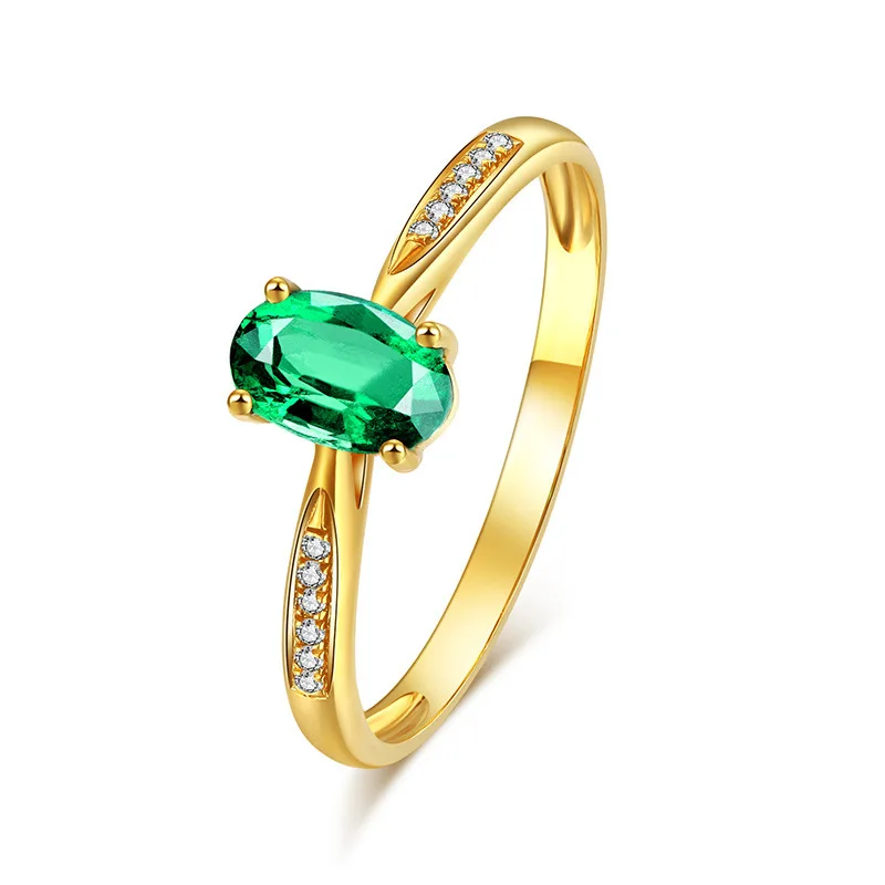 HOYON Simple Strip Pure 24K Yellow Gold Color Emerald Ring For Women Wedding Fine Jewelry Open Ring Gift For Girlfriend Free