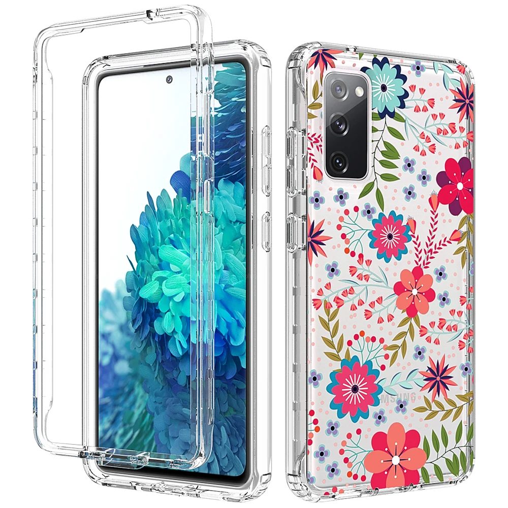 

Armor 2in1 Shockproof Case for Samsung Galaxy S22 S21 Ultra S20FE Note 20 10+ S10e S9Plus Clear Bumper Painted Flower Back Cover