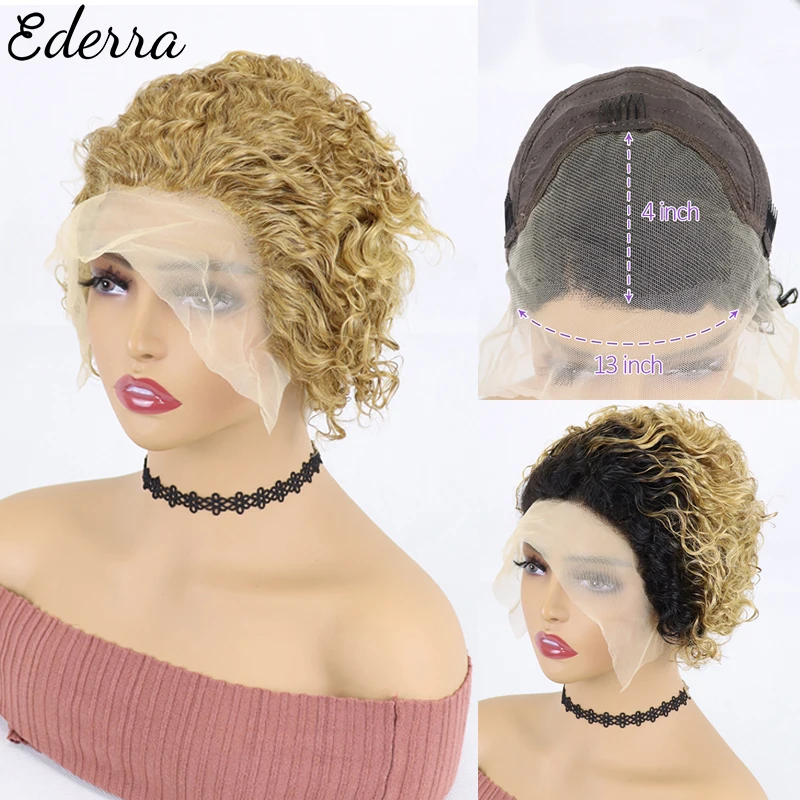 

Curly Human Hair Wigs Pixie Cut Wig Cheap Human Hair Wig 13X4 Transparent Lace For Women Pre Plucked Natural Hairline Water Wave