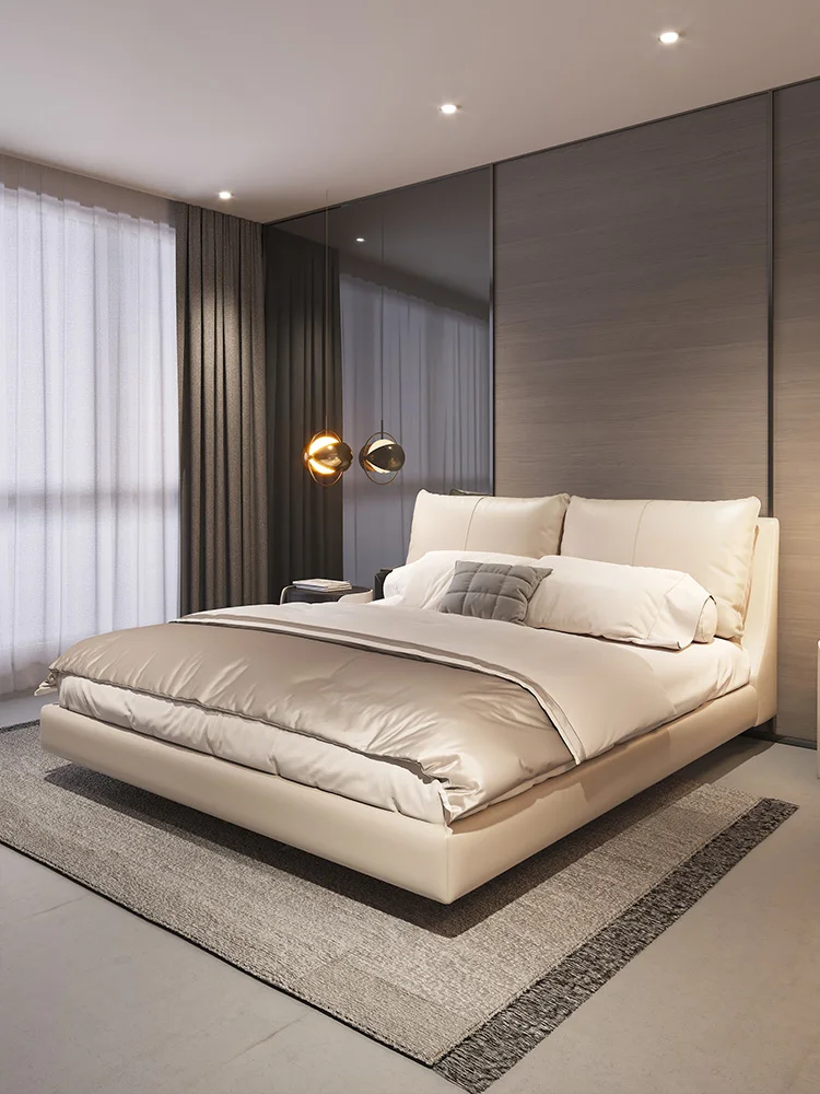 

Кожаная кровать роскошная, современная, простая и итальянская, а Главная спальня Роскошная и в стиле интернет знаменитостей ins.