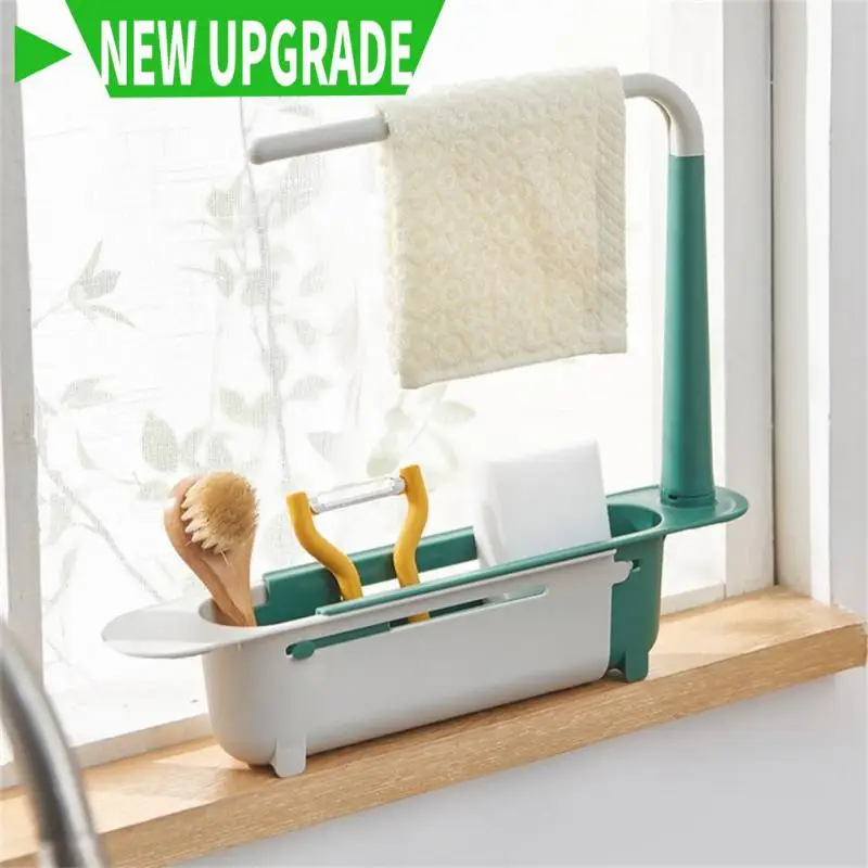 

New Telescopic Sink Shelf Kitchen Organizer Extensible Soap Sponge Holder Drain Basket Towel Dish Rack Kitchen Accessories