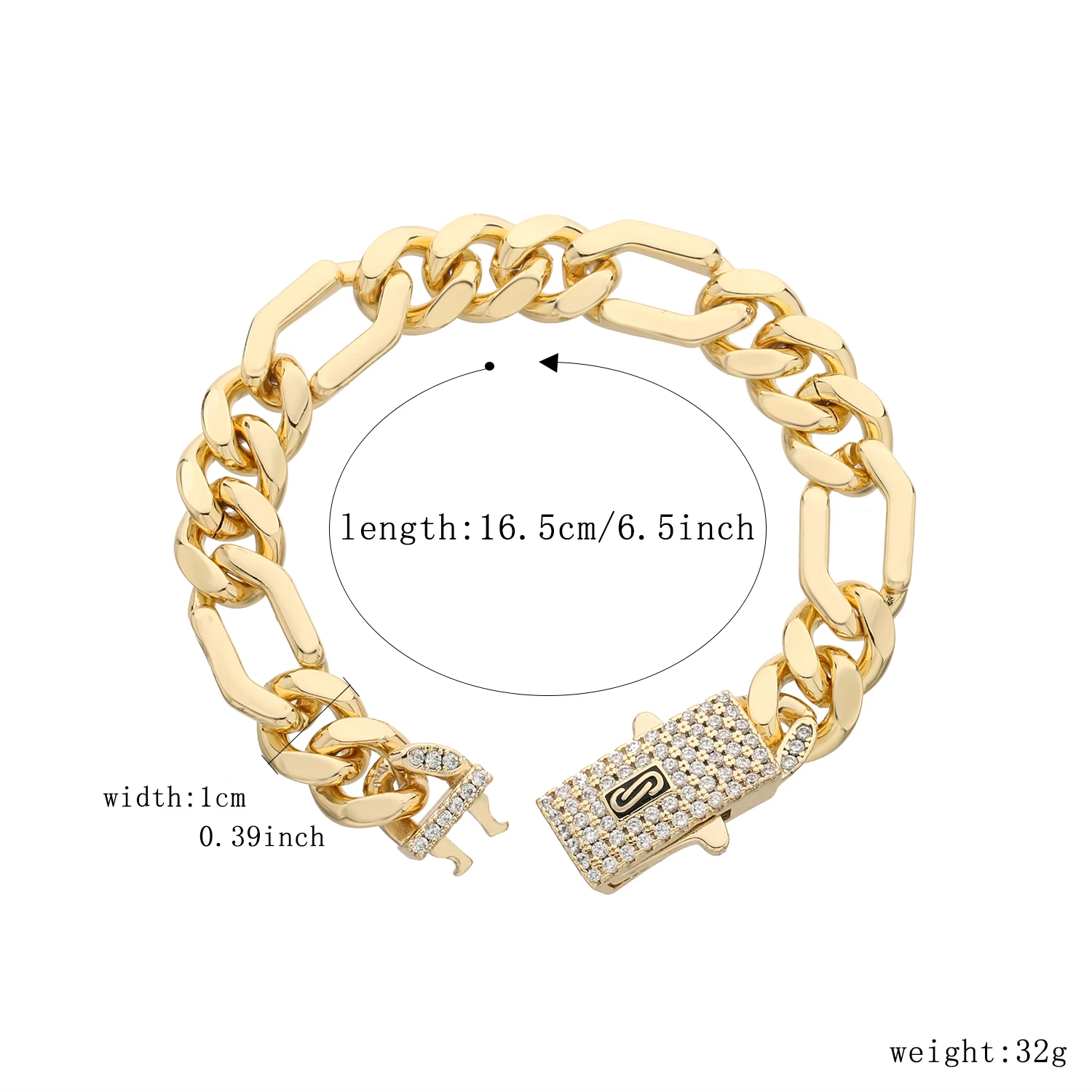 Фото 14K Monaco new chain for men and women, brass, cubic zirconia, fashionable Monaco bracelet for men and women №3