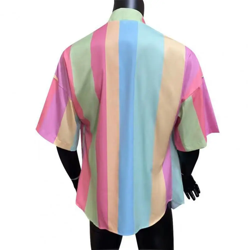 

Long Chic Thin Color Matching Men Tops Hawaii Beach Shirt Three Quarter Sleeve Men Clothes