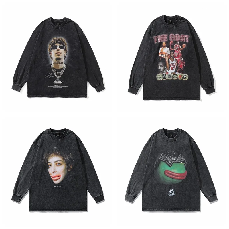 

Лягушка Дрифт Новая мода винтажная Y2K Старая школа стирка свободная фотография три шара футболка Топы для мужчин