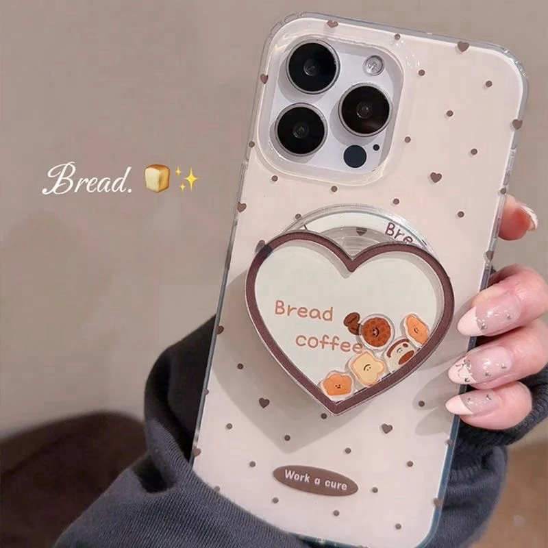 Роскошный чехол Magsafe с беспроводной зарядкой Lnk для iPhone 11 12 13 14 16 Pro Max Heart Love Bread Coffee