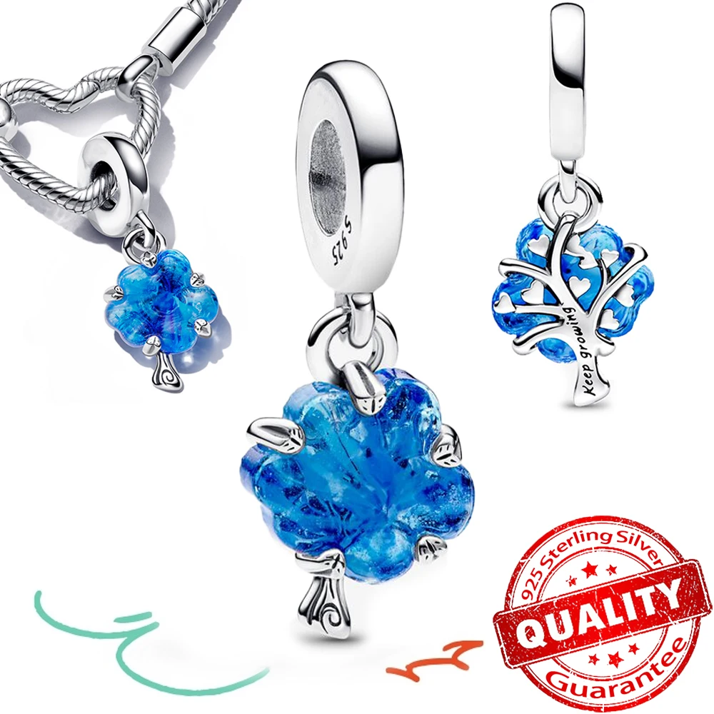 

Romantic 925 Sterling Silver Blue Murano Glass Family Tree Dangle Charm Fit Pandora Bracelet Women Exquisite Jewelry Gifts