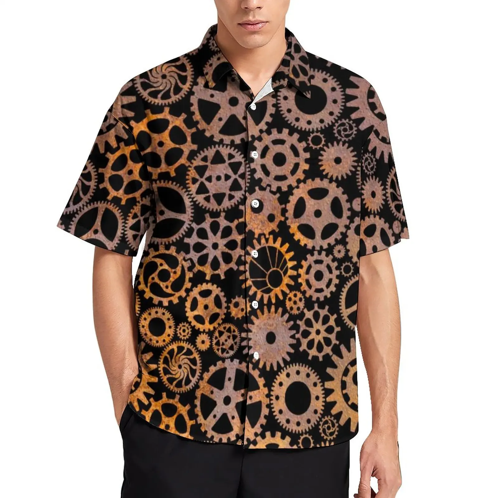 

Мужская пляжная рубашка в стиле стимпанк с принтом ржавчины