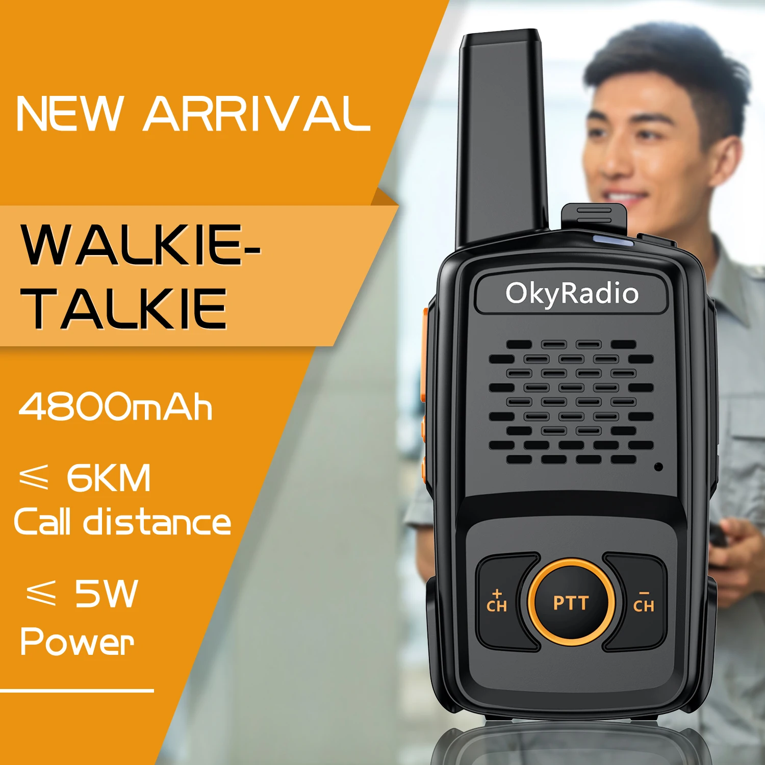 

New Hot Sale 4800mah OkyRadio Portable 5w Waterproof Walkie-talkie with 6km Talk Distance for Outdoor Camping Traffic Management