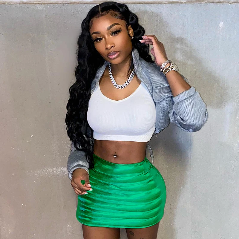 Fashion popular luxury 2023 women's summer new ins wind sexy package hip metallic color splash-proof half-body skirt