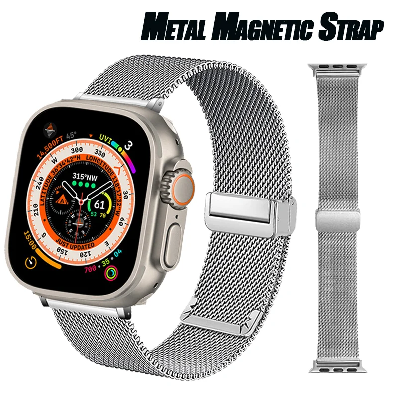 

Magnetic Buckle Metal Strap for Apple Watch Ultra 49mm 45mm 41mm 44mm 42mm Sport Breathe Bracelet IWatch Series 8 7 6 SE 5 4 3 2