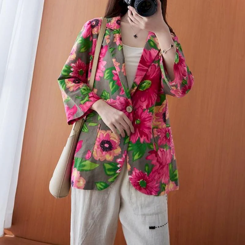 

Пиджак UNXX Женская одежда из хлопка и льна Повседневная винтажная уличная модная одежда пальто в этническом стиле элегантная верхняя одежда куртки