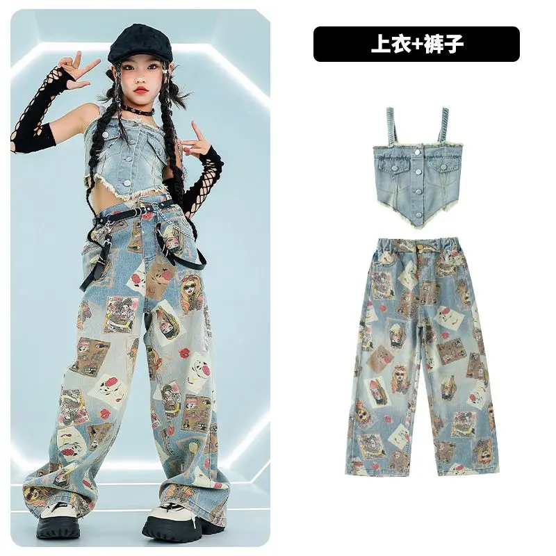 Крутая укороченная майка в стиле хип-хоп для девочек свободные джинсы покера