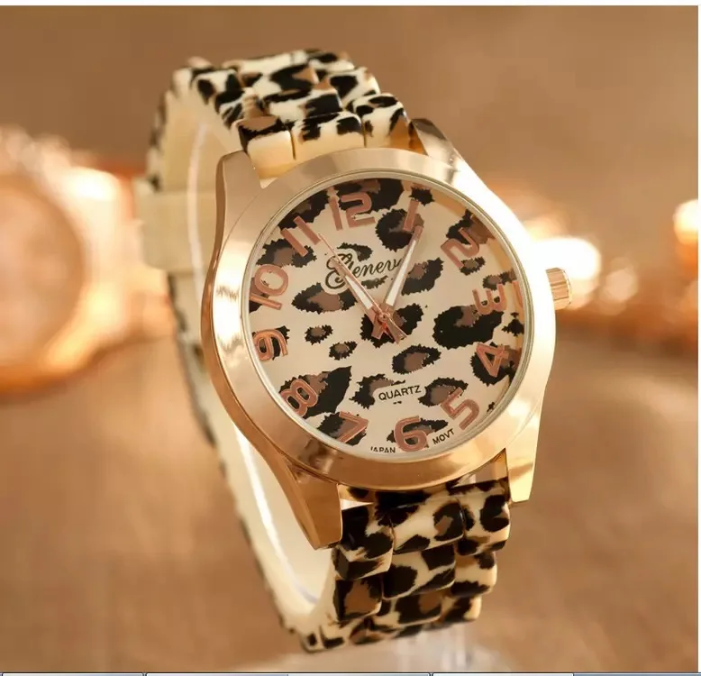 

Geneva Watch Leopard Print Silicone Watch 2023 New Fashion Casual Student Watch Leopard Print Color Quartz Watch