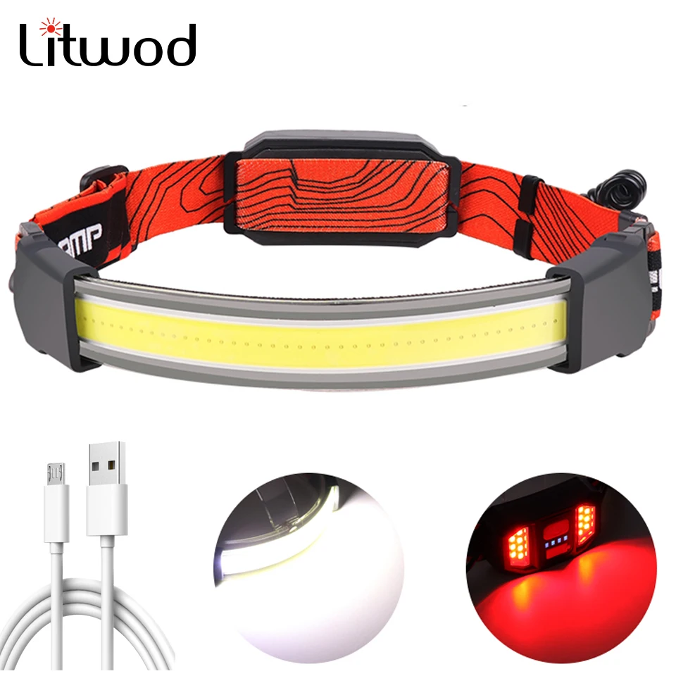 

USB Rechargeable LED Headlamp Built in Battery COB Head Flashlight Torch Lamp Working Light 3 Modes for fishing Camping Light