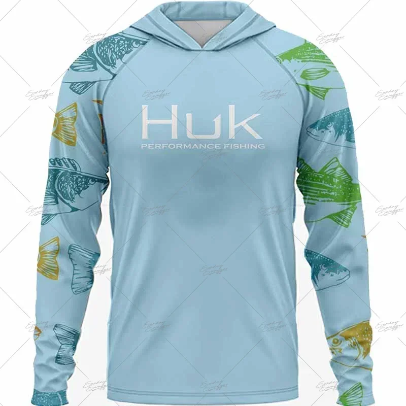 Фото HUK Men's Hood Fishing Shirt Long Sleeve Fishing Clothing Fishing T Shirt Uv Protection Slmms Ropa Pesca Chaquetas №2