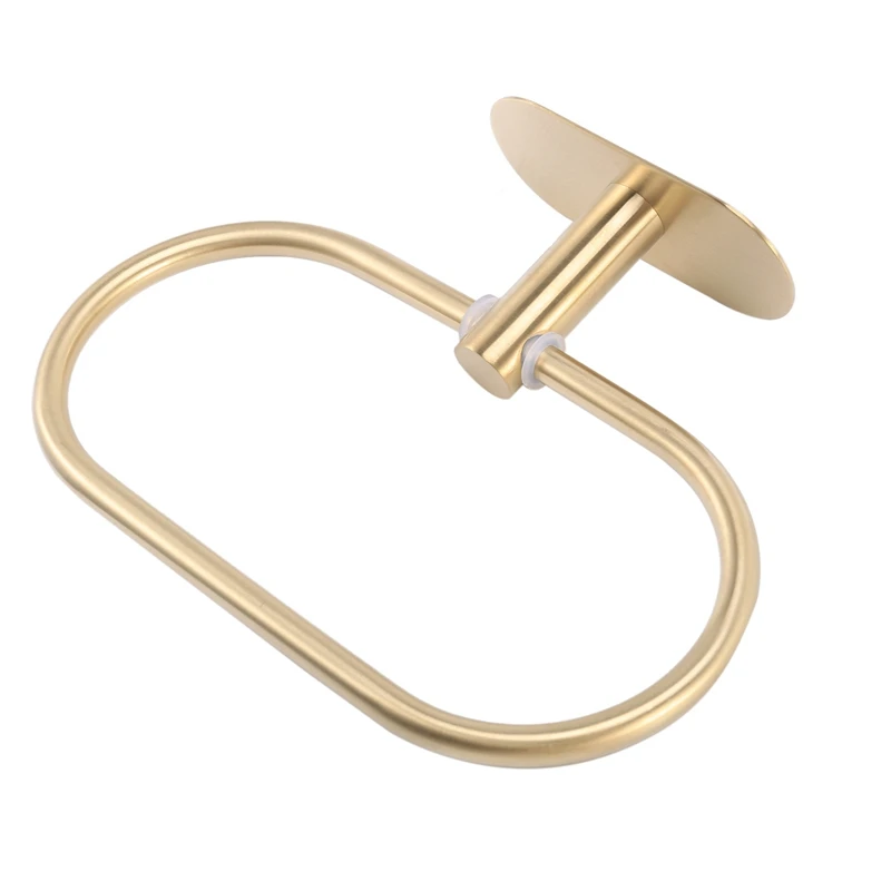 

2X Wall Mounted Hand Towel Bar Rack Brushed Gold Stainless Steel Round Toilet Paper Holder Hardware Accessories,21Cm