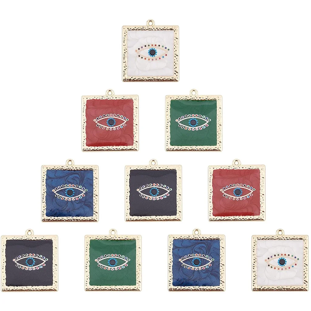

10 Pcs Evil Eye Enamel Pendants Square Shape Charms Alloy Pendants for DIY Necklace Bracelet Earring Making