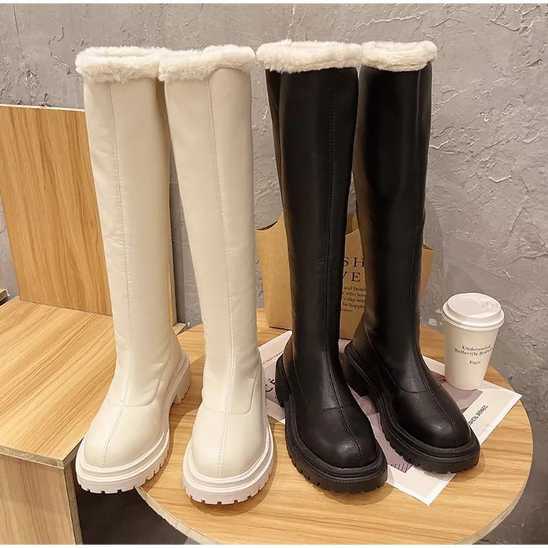 

Winter Warm Snow Boots Soft PU Comfort Women Thigh High Boot New Fashion Thick Platform Female Shoes Fur Plush Ladies Long Boot